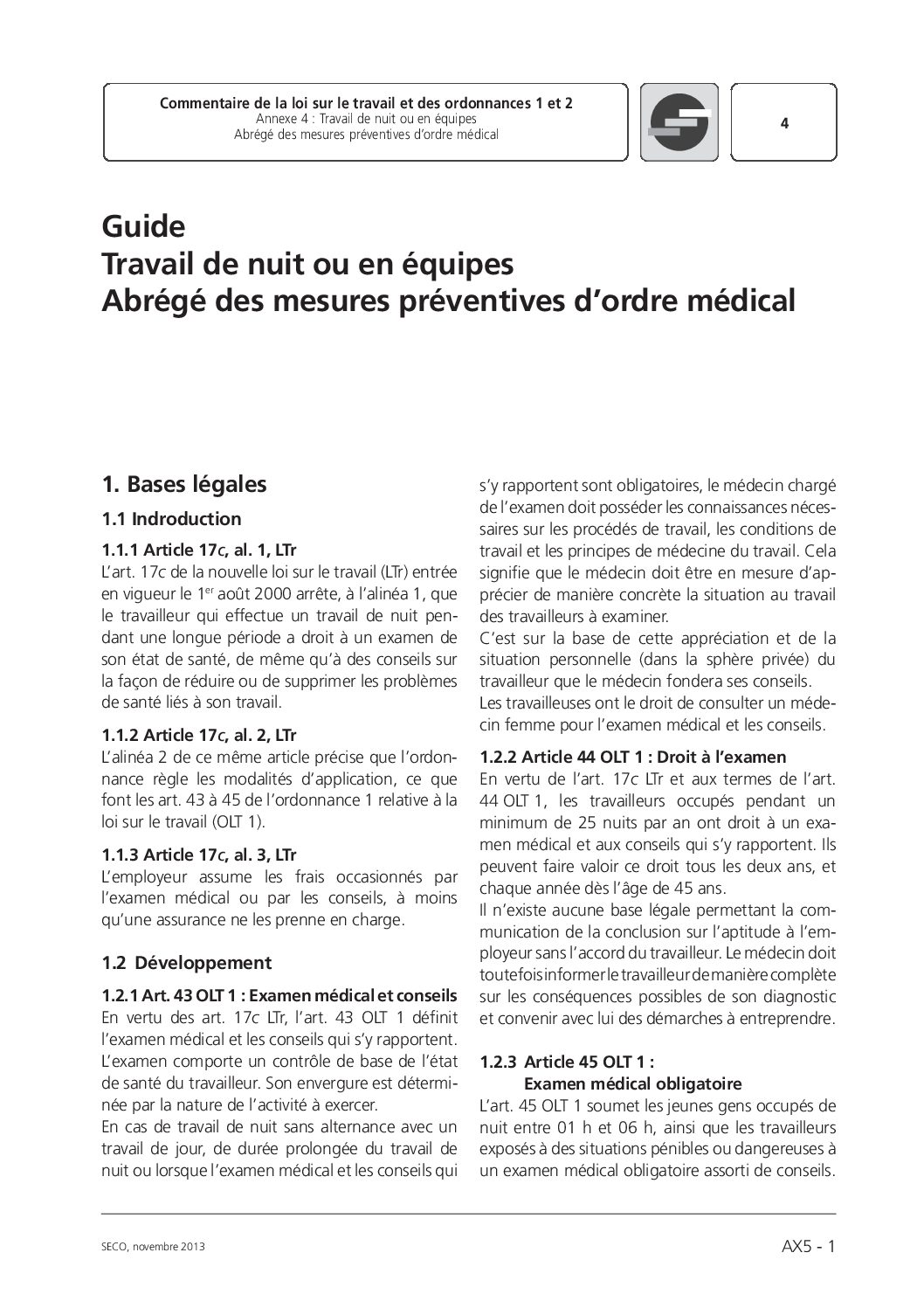 SECO guide travail nuit
